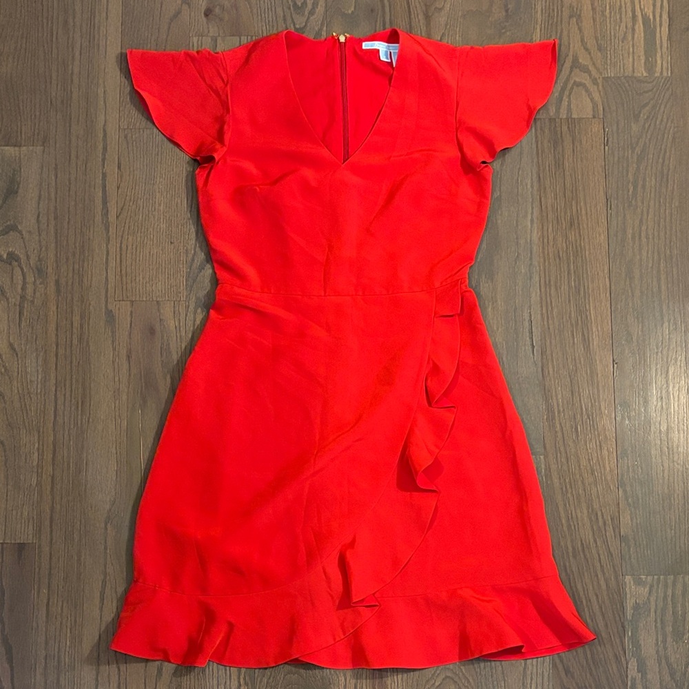 Draper James Solid Flutter Red Ruffle Mini Dress, Excellent Condition.